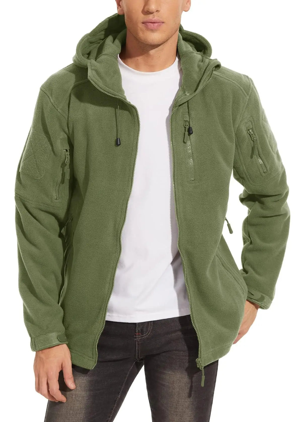 TACVASEN Men's Hooded Fleece Jacket – Full-Zip Windproof Warm Work Coat for Outdoor & Office