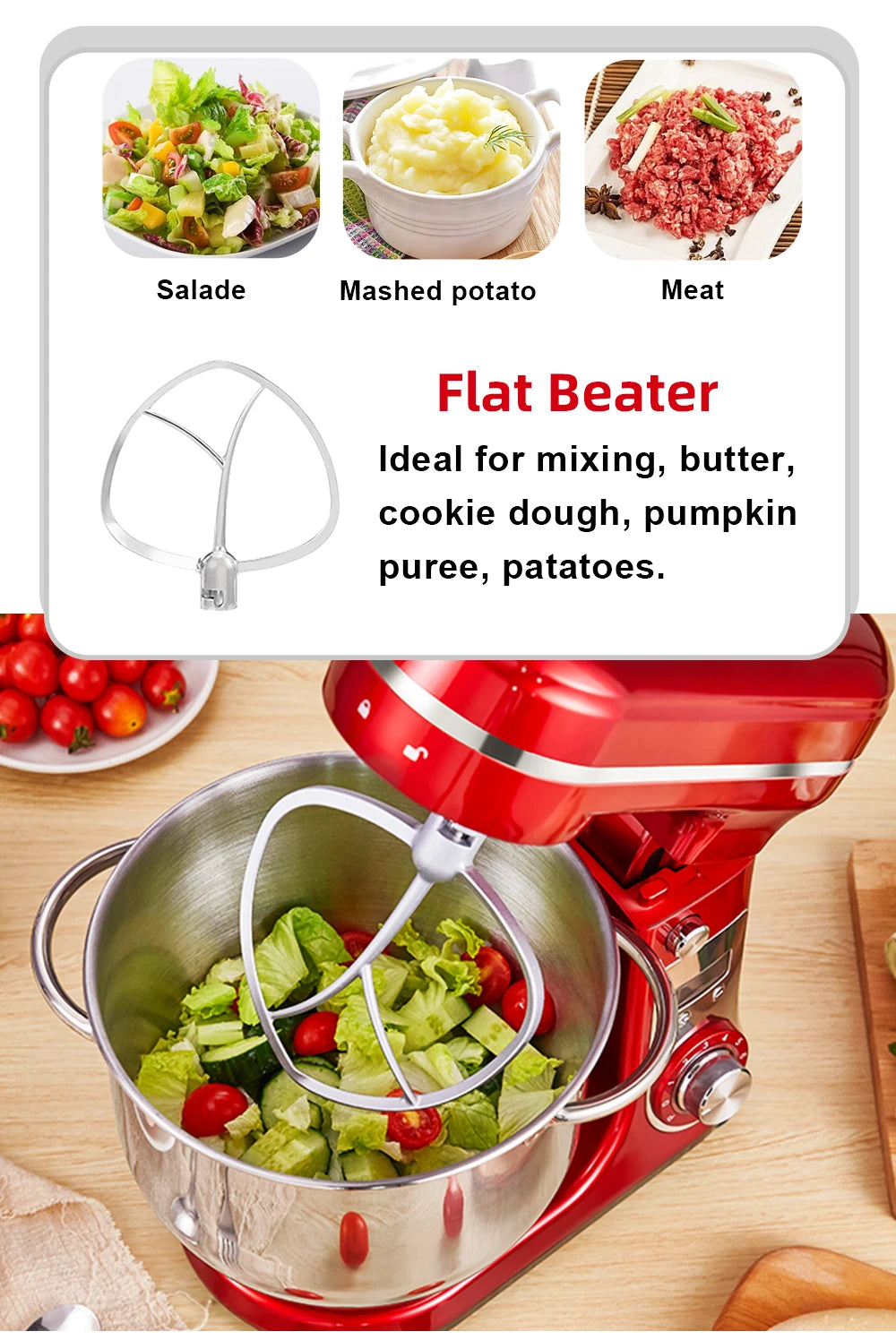 6L 1200W Stand Mixer — Quiet DC Motor, 6-Speed, Dough Kneader & Egg Whisk