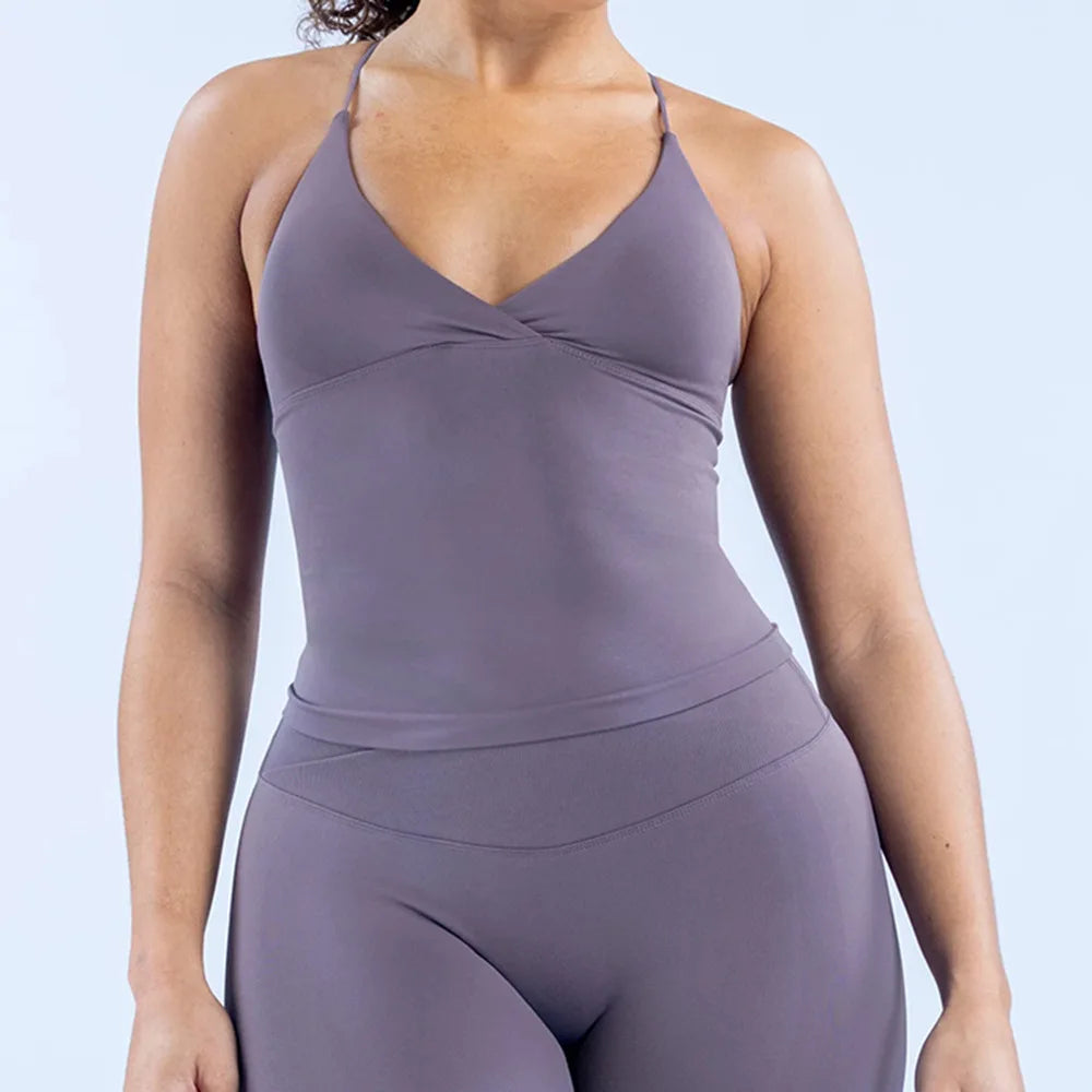 Women's Seamless Cross Sports Vest – Padded Backless Yoga Gym Workout Fitness Camisole