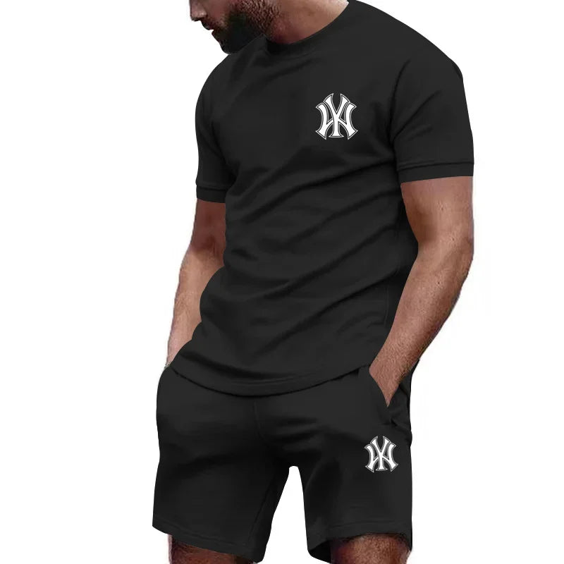 Men's Short Sleeve T-Shirt & Pants Running Fitness Sportswear Set – Summer 2-Piece