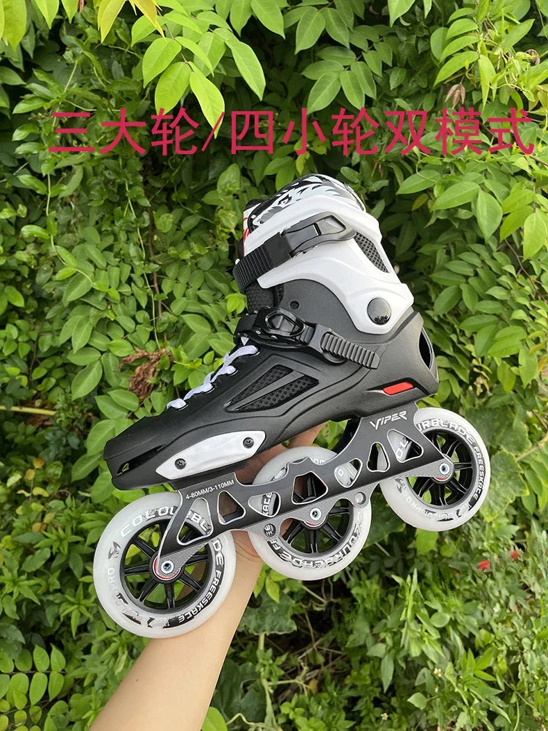 Big Wheel 3-Wheel Speed Roller Skates – Adult Professional Racing Inline Flat Skates
