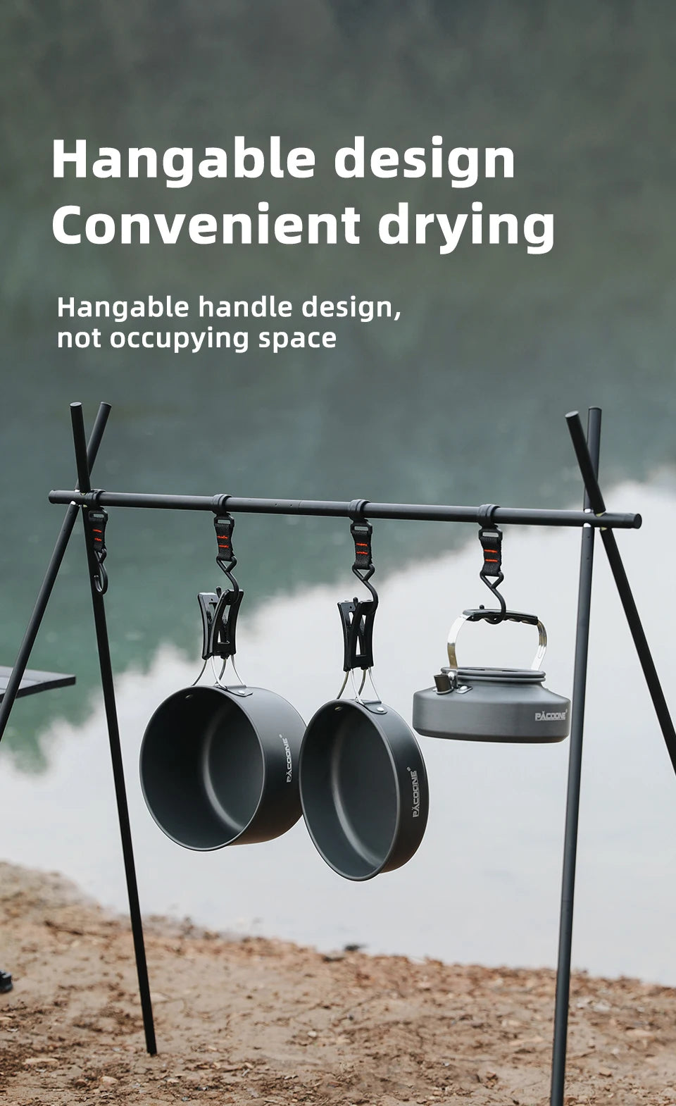 PACOONE Camping Cookware Set — Portable Outdoor Pot, Pan, Kettle & Tableware Kit