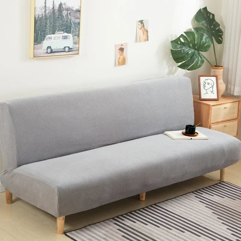 Armless Futon Sofa Bed Cover – Polar Fleece Elastic Slipcover for Folding Furniture & Bench