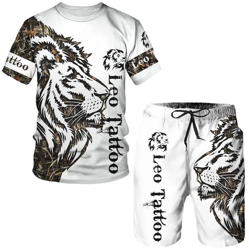 Men's 3D Tiger Print Short Sleeve T-Shirt & Shorts Set – Casual Sportswear