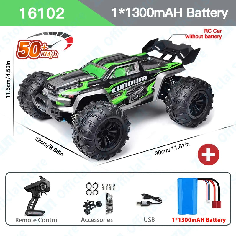 50KM/H 1:16 Scale 4WD RC Car with LED Lights – High Speed Off-Road Buggy Truck