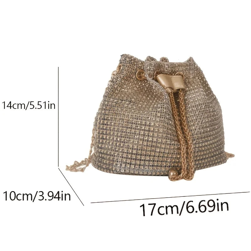 Rhinestone Drawstring Crossbody Bucket Bag – Formal Handbag for Women