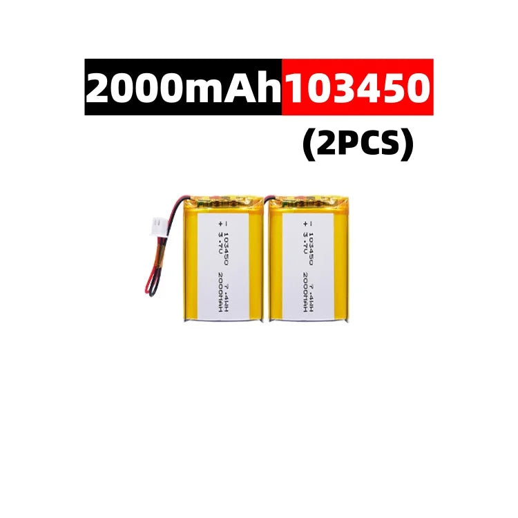 103450 3.7V 2000mAh Polymer Lithium Rechargeable Battery – JST PH 2.0mm 2-Pin for Camera GPS MP5 Bluetooth Headset