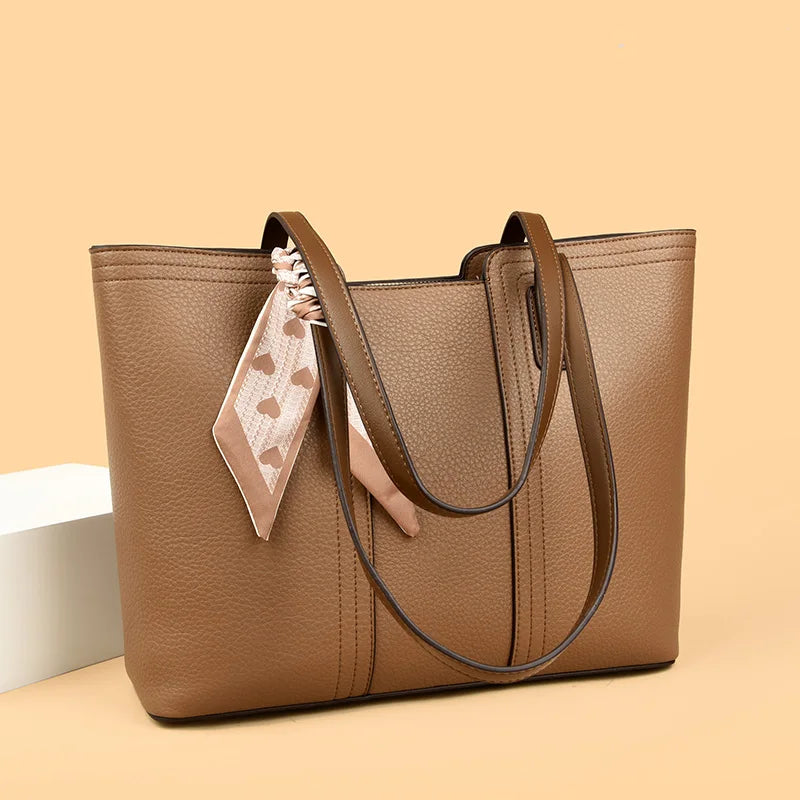 Genuine Cow Leather Large Shoulder Tote Bag – Rivet Sequin Designer Handbag for Women