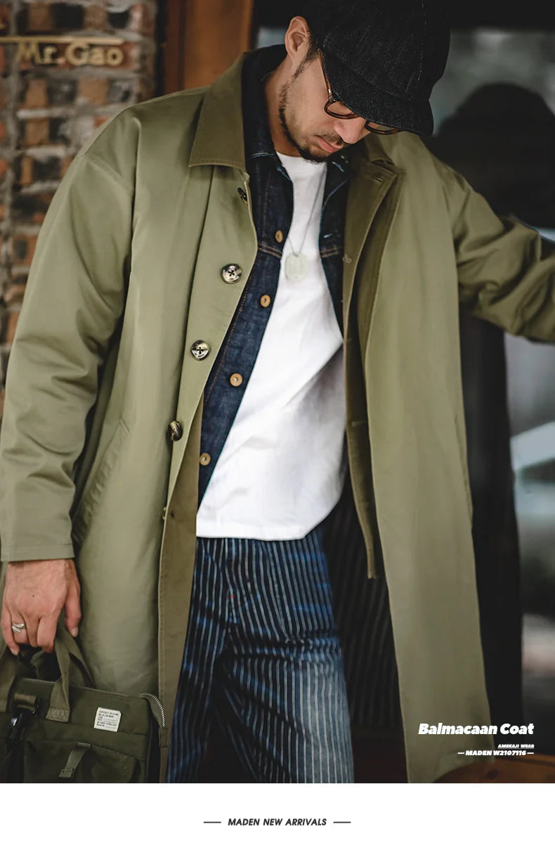 Men's Workwear Trench Coat – Loose Fit Cotton Chore Jacket