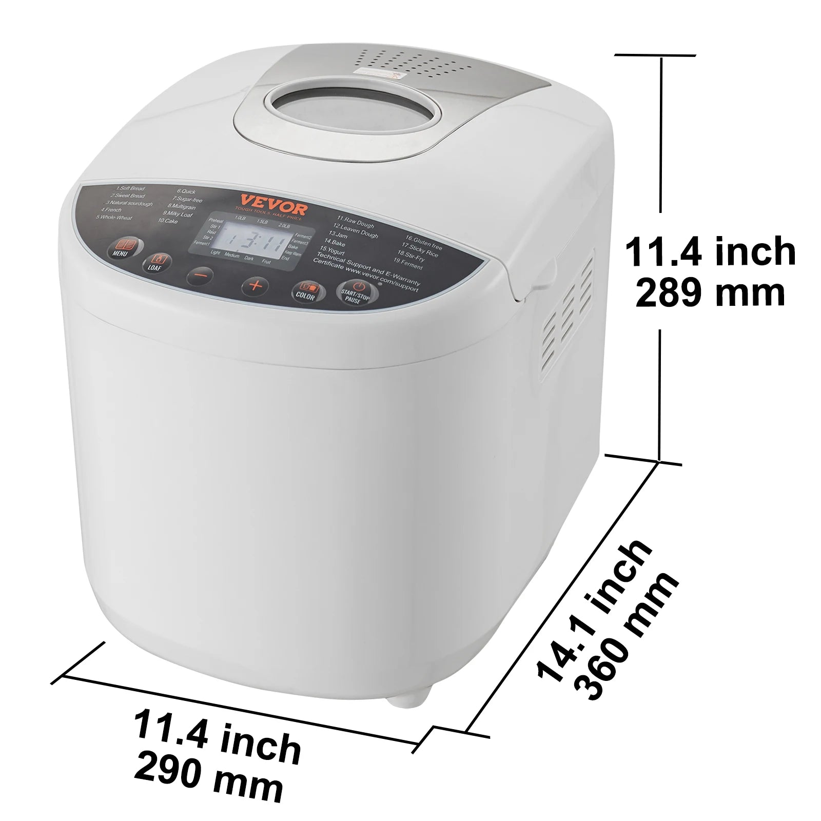 15-in-1 Automatic Bread Maker — 2/3 lb Dough Machine, Nonstick Ceramic Pan, Gluten-Free Setting