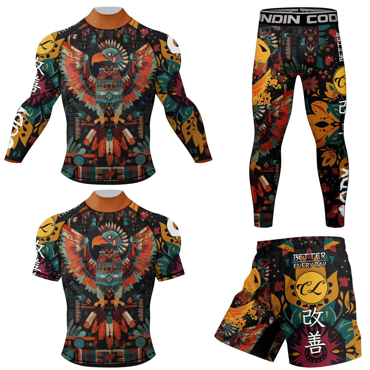 Men's MMA Rash Guard 4-Piece Fight Set – Sublimation Print Grappling Suit