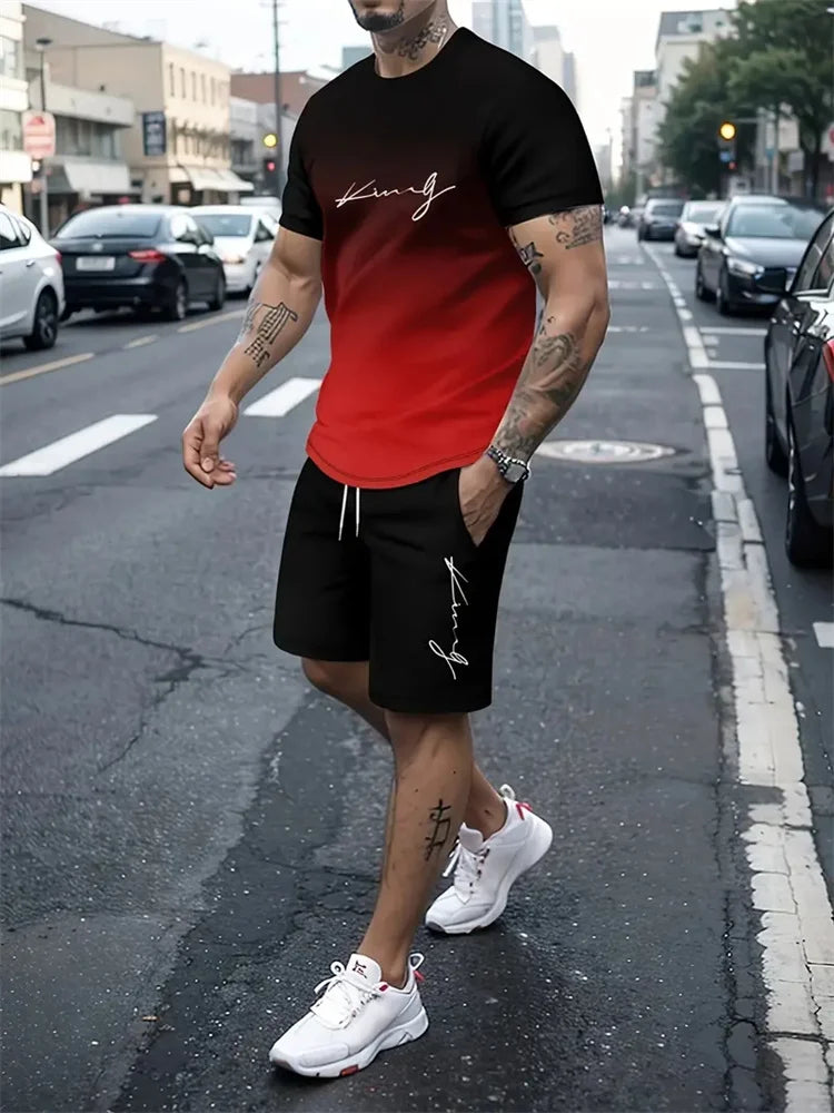 Men's 3D Print T-Shirt & Shorts Set – Loose Breathable Fashion Summer Sport Casual Suit