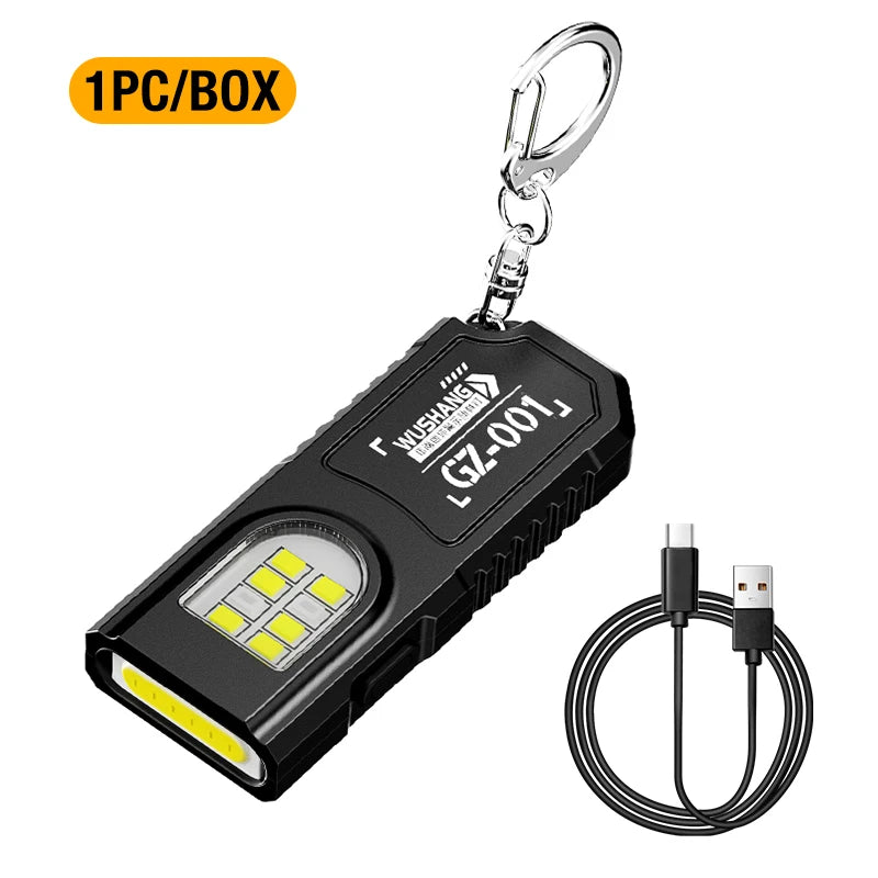 Keychain COB LED Flashlight – USB Rechargeable Mini Torch with Pen Clip & Magnetic Base