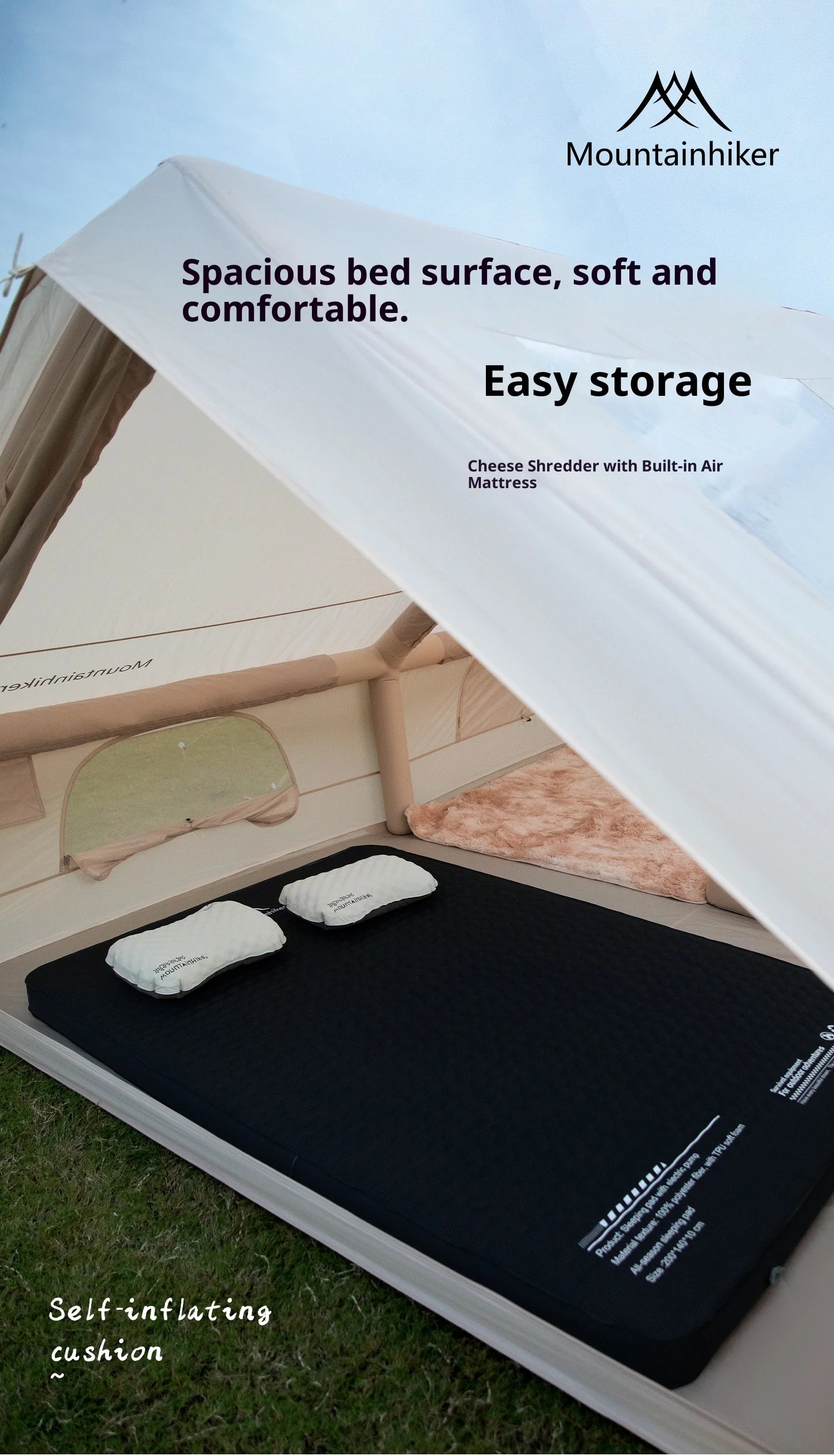Thickened Sponge Camping Mattress – Portable Outdoor Pad with Integrated Air Pump, Self-Inflating