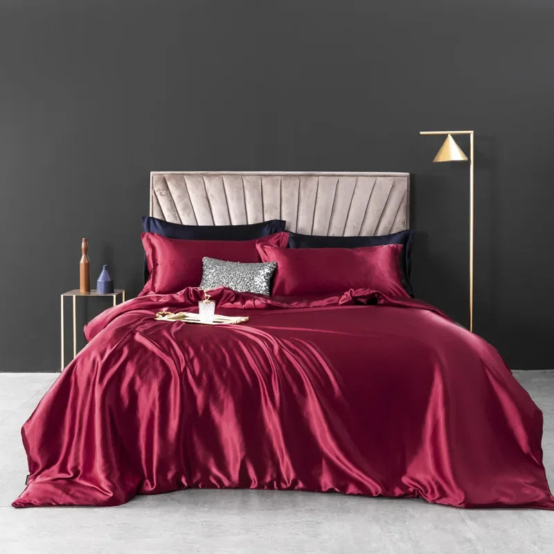 100% Pure Silk Bedding Set – 4-Piece Luxury Duvet Cover, Bedsheet & Pillowcases, Twin to King