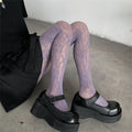 Lolita Floral Thigh-High Fishnet Stockings — Sheer Patterned Hosiery