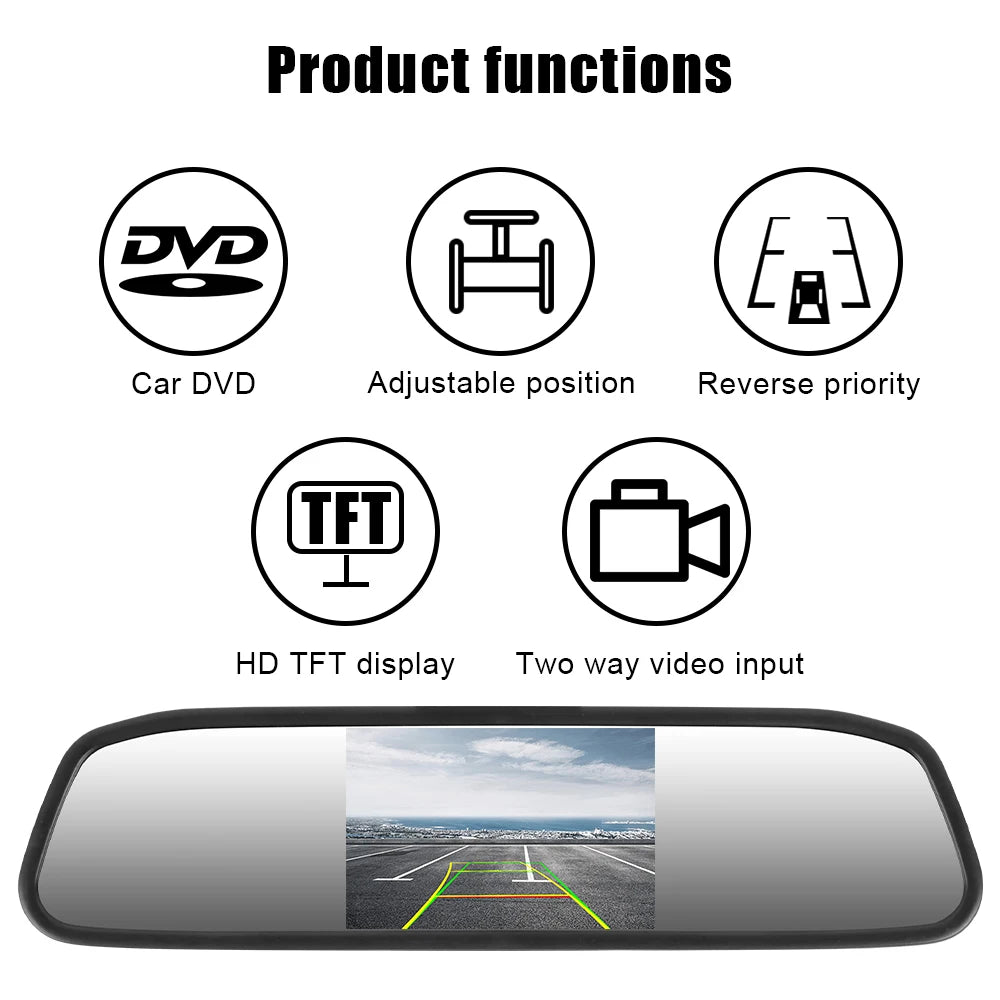4.3" HD Car Rear View Mirror Parking Monitor — Backup Camera Display