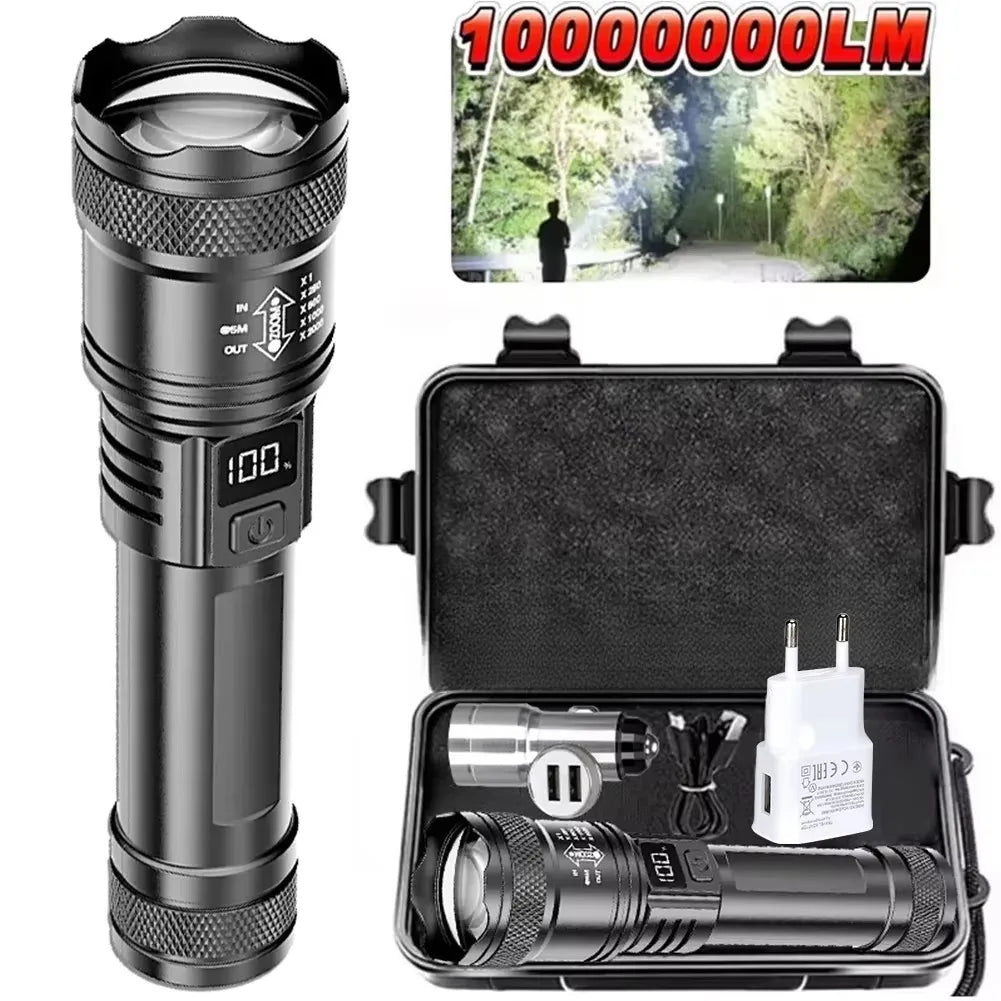 Rechargeable LED Flashlight – 800 Lumen, Zoomable, LCD Display, 3 Modes, Waterproof Camping Torch