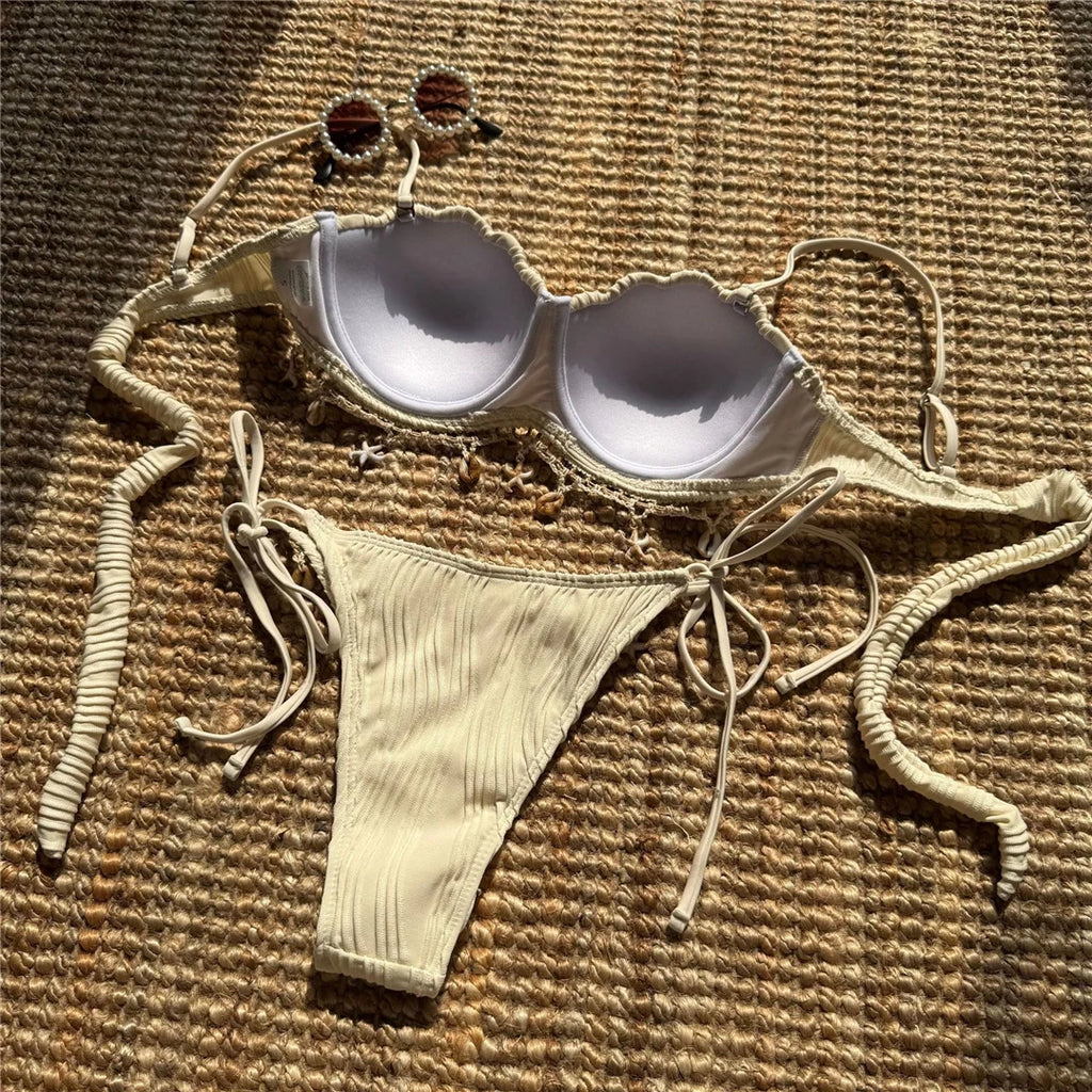 Shell Scalloped Ribbed Underwired Bikini Set — Women's Two-Piece Swimsuit