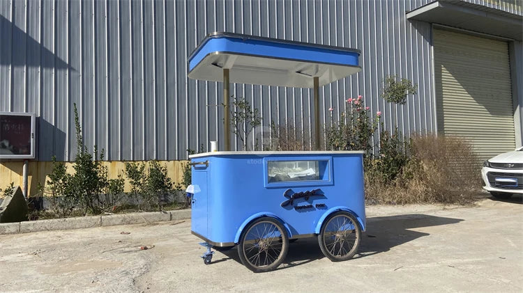 Customized Mobile Food Vending Cart with Canopy – Commercial Street Stall for Ice Cream & Snacks