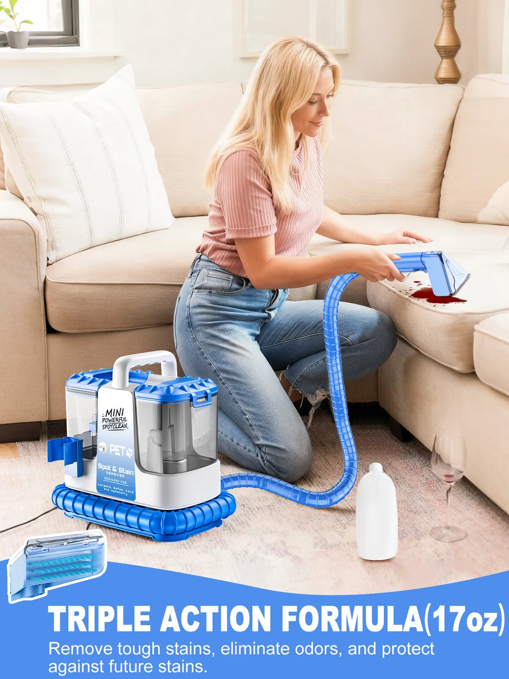 Carpet & Upholstery Cleaner Machine — 32Kpa Powerful Suction, 5 Cleaning Tools, Lightweight for Rug, Car Seats, Pets & Stairs