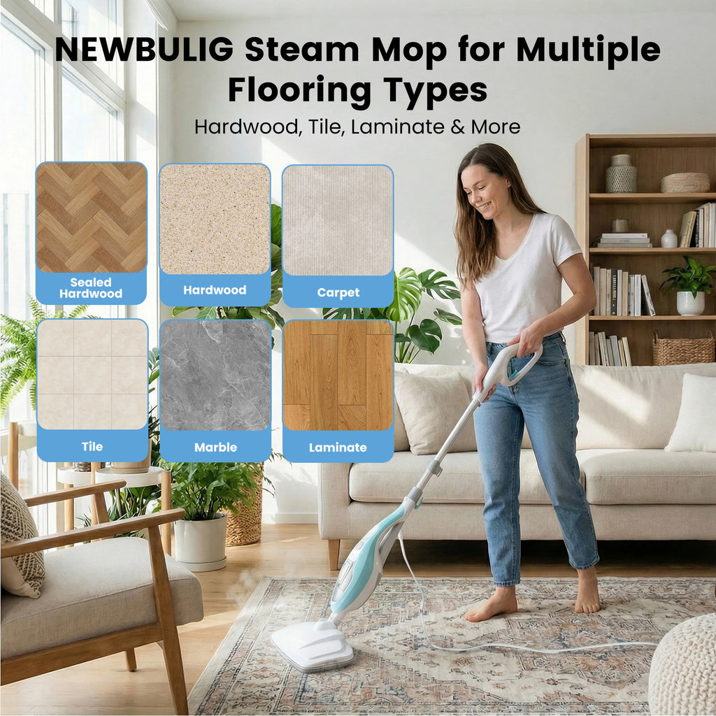 JHK 10-in-1 Steam Mop — 1550W Detachable Handheld Steam Cleaner, 16FT Cord, 2 Washable Pads for Floors & Multi-Surface