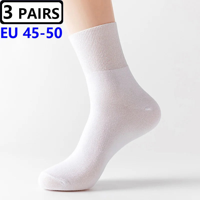 Plus Size Diabetic Varicose Vein Socks – 3 Pairs Cotton Loose Mouth EU 35-50 Men & Women