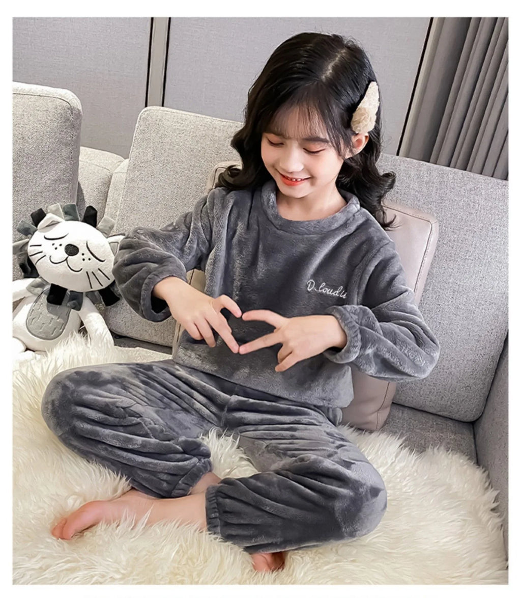 Kids' Coral Fleece Warm Pajama Set | Toddler Fall Winter Sweatshirt & Pants Flannel Sleepwear