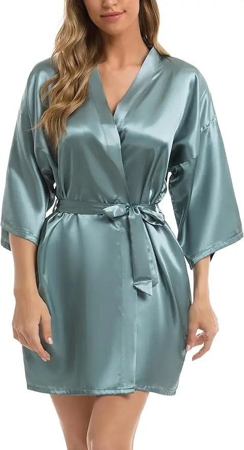 Women's Short Satin Kimono Robe | Bridal Dressing Gown Nightdress