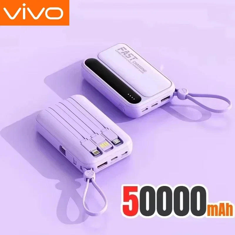 VIVO 500000mAh Power Bank – Built-in 4 Cables Super Fast Charging Portable External Battery 2026