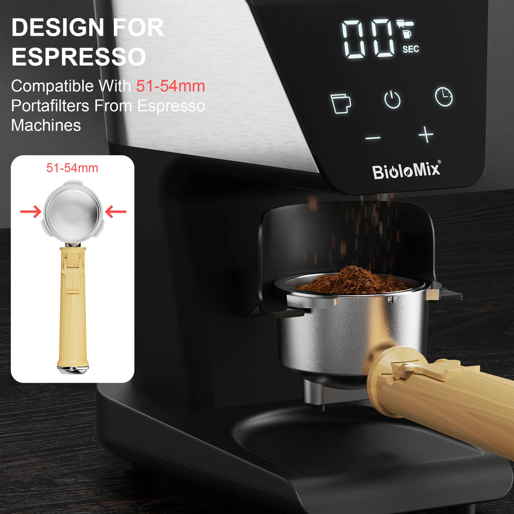 BioloMix Electric Coffee Grinder – 30 Grind Settings, Magnetic Ring, for Espresso, Drip & Pour Over