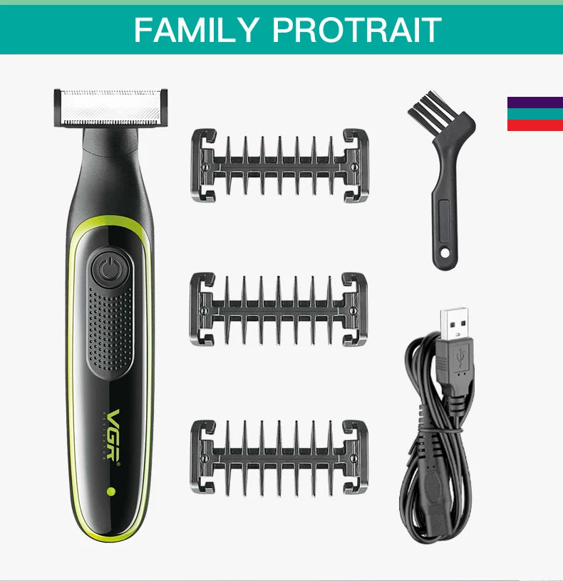 VGR One Blade Waterproof Hair & Beard Trimmer | IPX5 Wet/Dry, Rechargeable, 3 Guide Combs, Men & Women V-017
