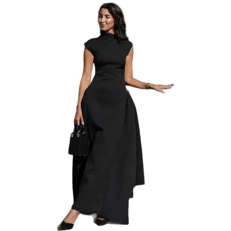 Sleeveless A-Line Prom Banquet Evening Dress — Solid Elegant Midi Formal Dress