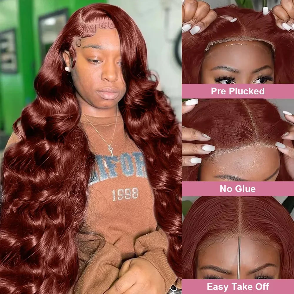 Reddish Brown Body Wave Glueless Wig | 250% Density 7x5 13x4 13x6 HD Lace Pre-Cut Wear & Go Human Hair