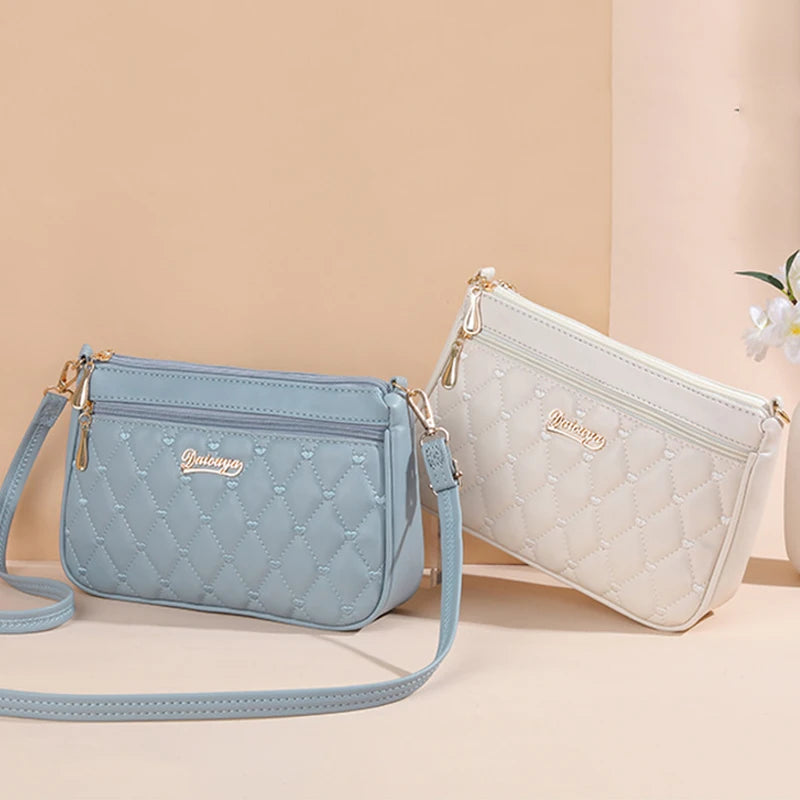 Embroidery Leather Messenger Bag – Women's Handbag with Hair Ball Charm in 12 Colors