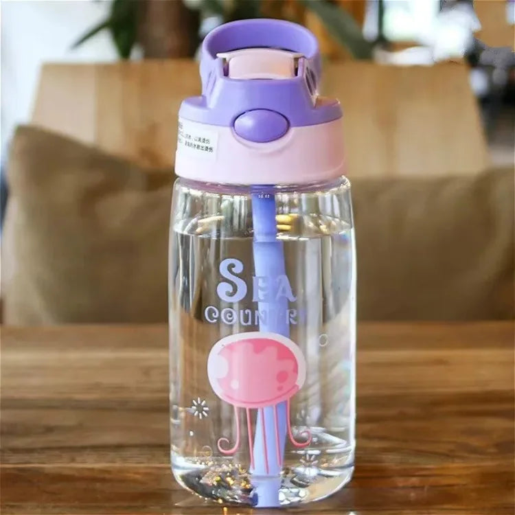 480ml Kids Cartoon Straw Sippy Cup – Portable Leakproof Handgrip Water Bottle for Outdoor Sports