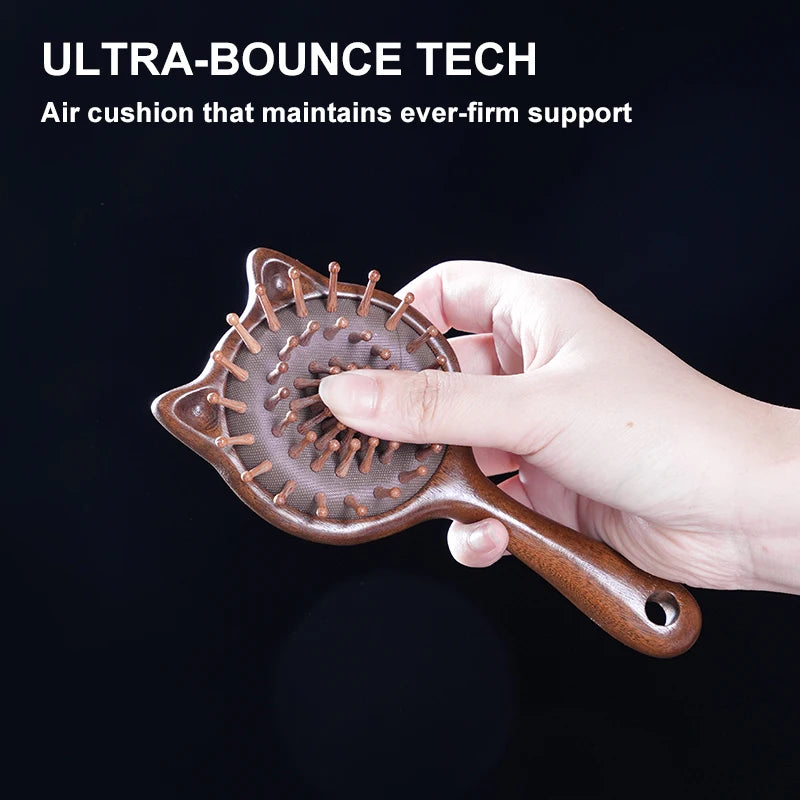 Cartoon Cat Wooden Scalp Massage Comb — Gua Sha Hair & Scalp Stimulator