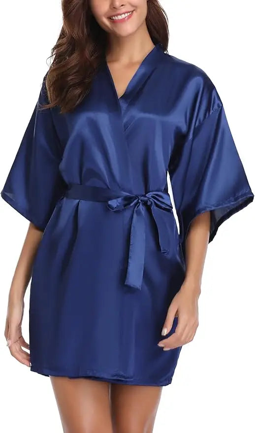 Women's Short Satin Kimono Robe | Bridal Dressing Gown Nightdress