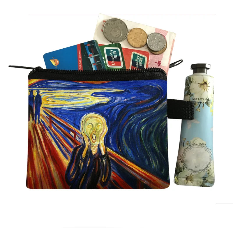 Vintage Oil Painting Floral Coin Purse Mini Clutch Wallet – Bohemian Nylon Organizer Wallet for Women