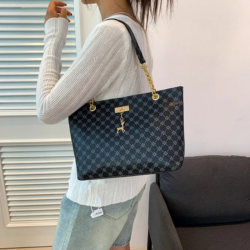 Soft Leather Large Capacity Tote Bag – Women's Shoulder Bag with Hanging Accessories