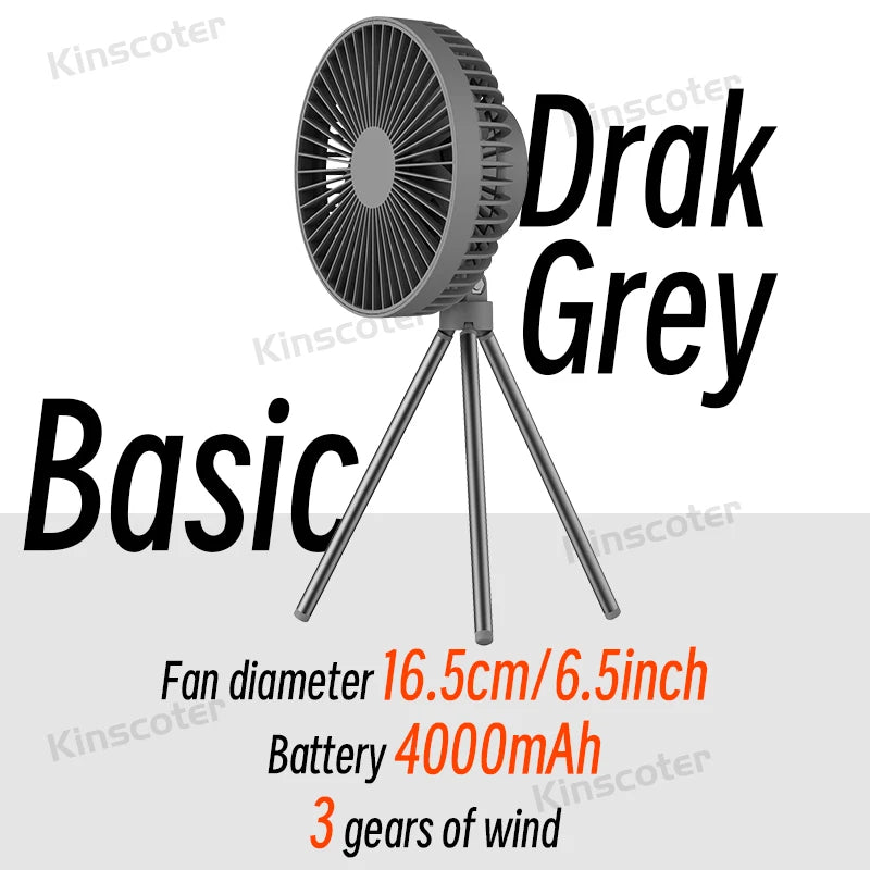 10000mAh Camping Fan – Rechargeable Portable Wireless Ceiling Fan with Power Bank & LED Lighting Tripod