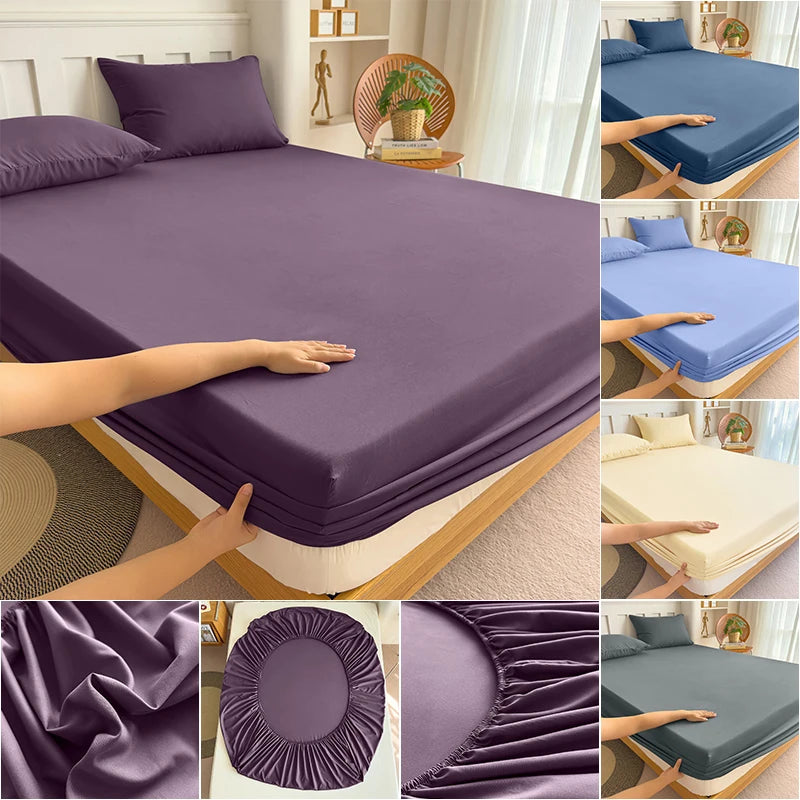Solid Color Elastic Fitted Bed Sheet – 100% Polyester Mattress Cover, 90–180x200cm