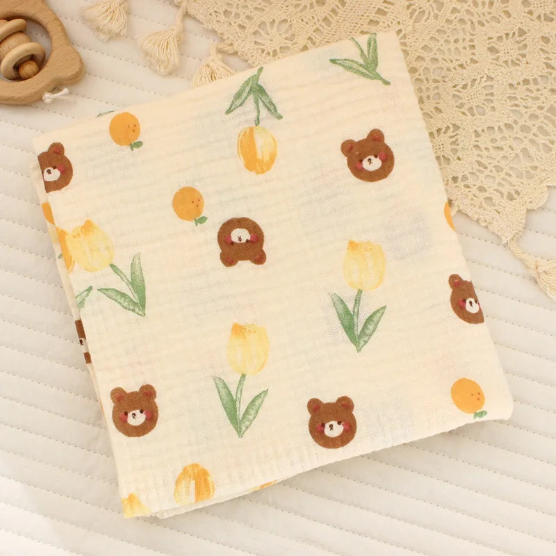 Cartoon Print Cotton Muslin Baby Swaddle Blanket – Soft Breathable Newborn Receiving Blanket