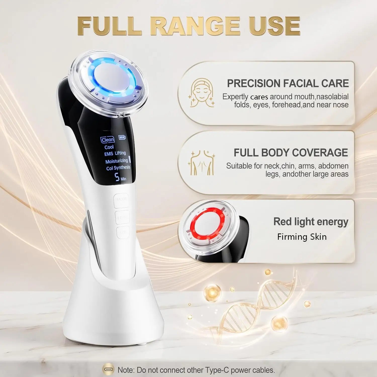 5-in-1 Microcurrent Facial Massager – Red & Blue Light, Cooling, Ion & Skin Tightening Beauty Device