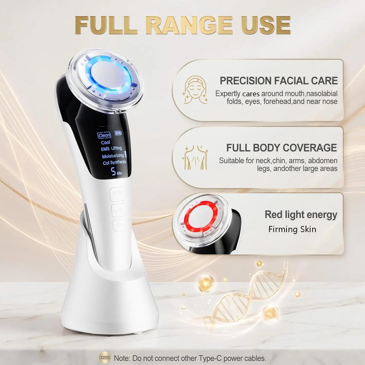 5-in-1 Microcurrent Facial Massager – Red & Blue Light, Cooling, Ion & Skin Tightening Beauty Device