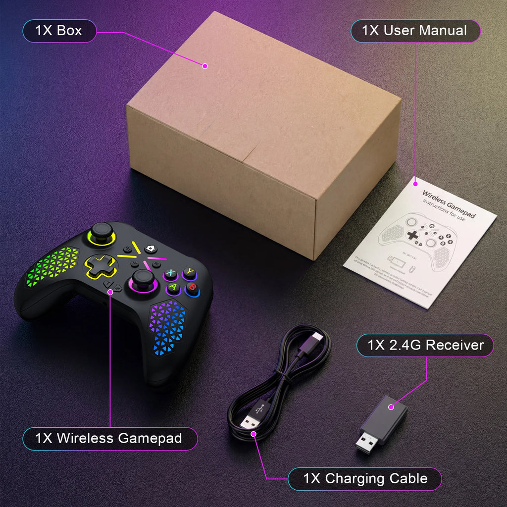 Wireless Xbox Gamepad – 2.4G, Dual Vibration, 6-Axis Gyroscope for Xbox One/S/X, Win 7/8/10
