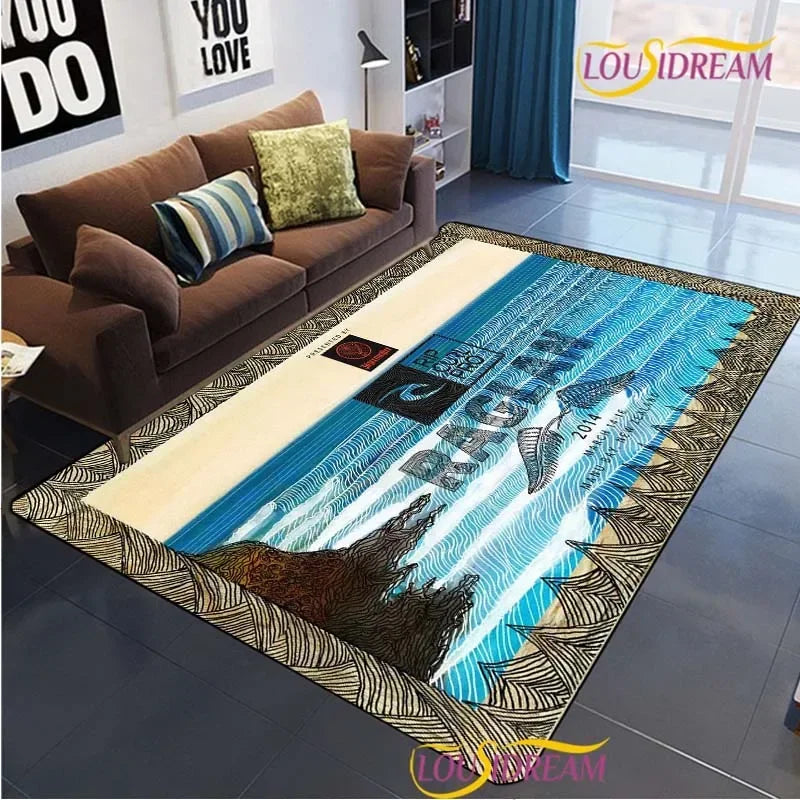 Surf Print Area Rug – Non-Slip Living Room, Bedroom & Kitchen Carpet