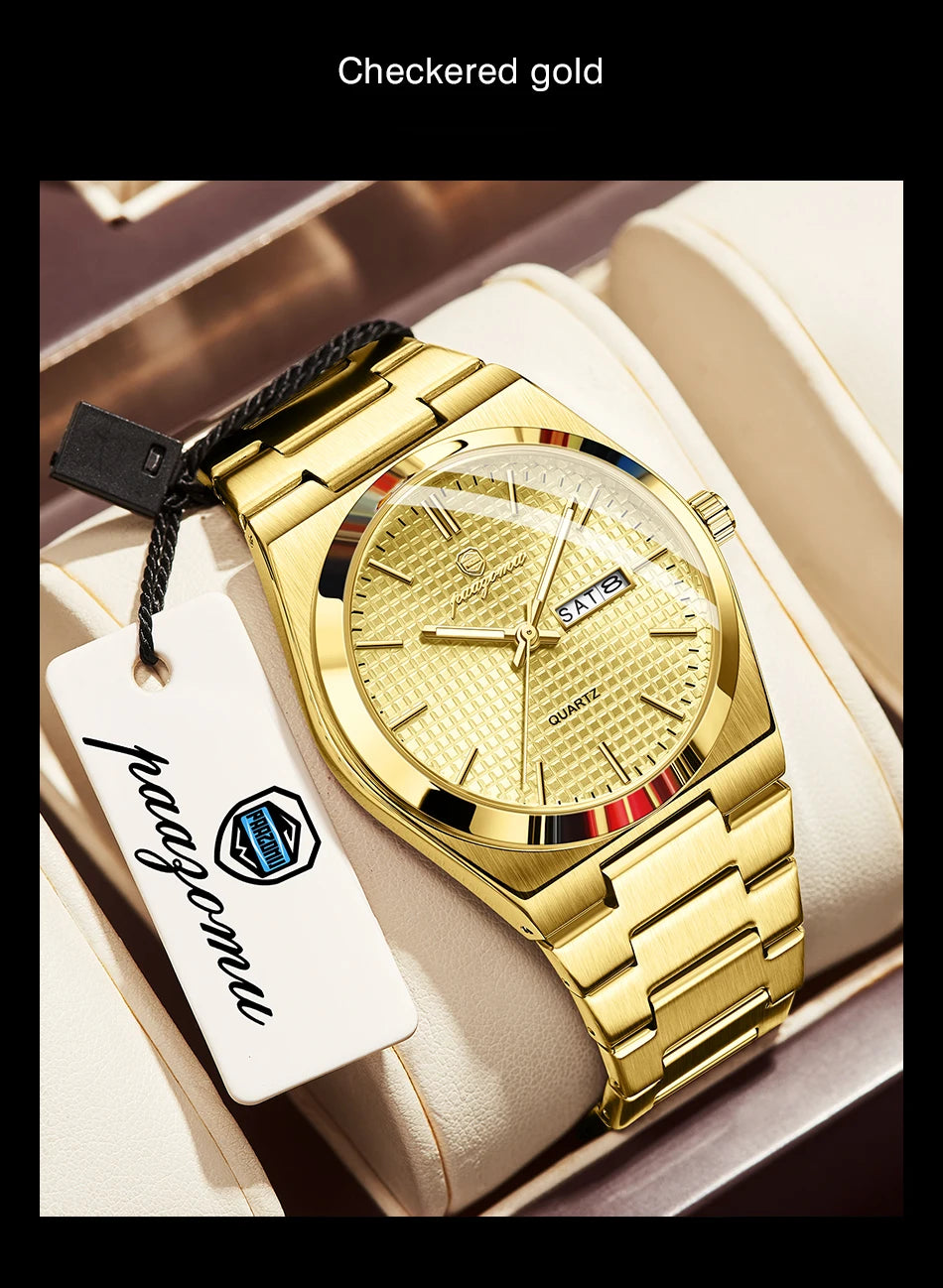 PAAZOMU Men's Luxury Waterproof Quartz Watch | Luminous Date Week Stainless Steel Sport Wristwatch