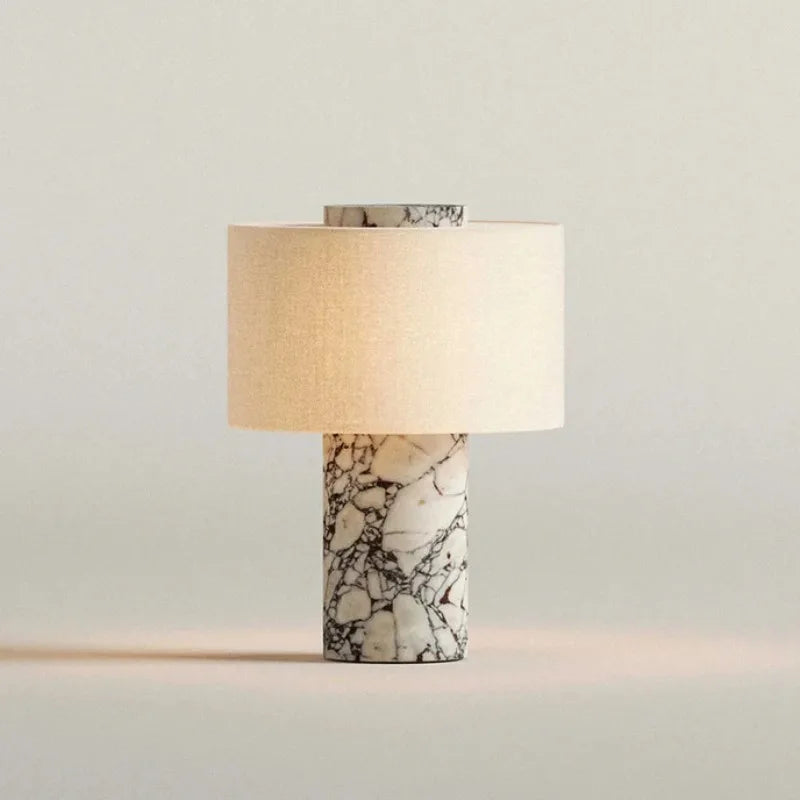 Stone Base Lamp – White Fabric Shade