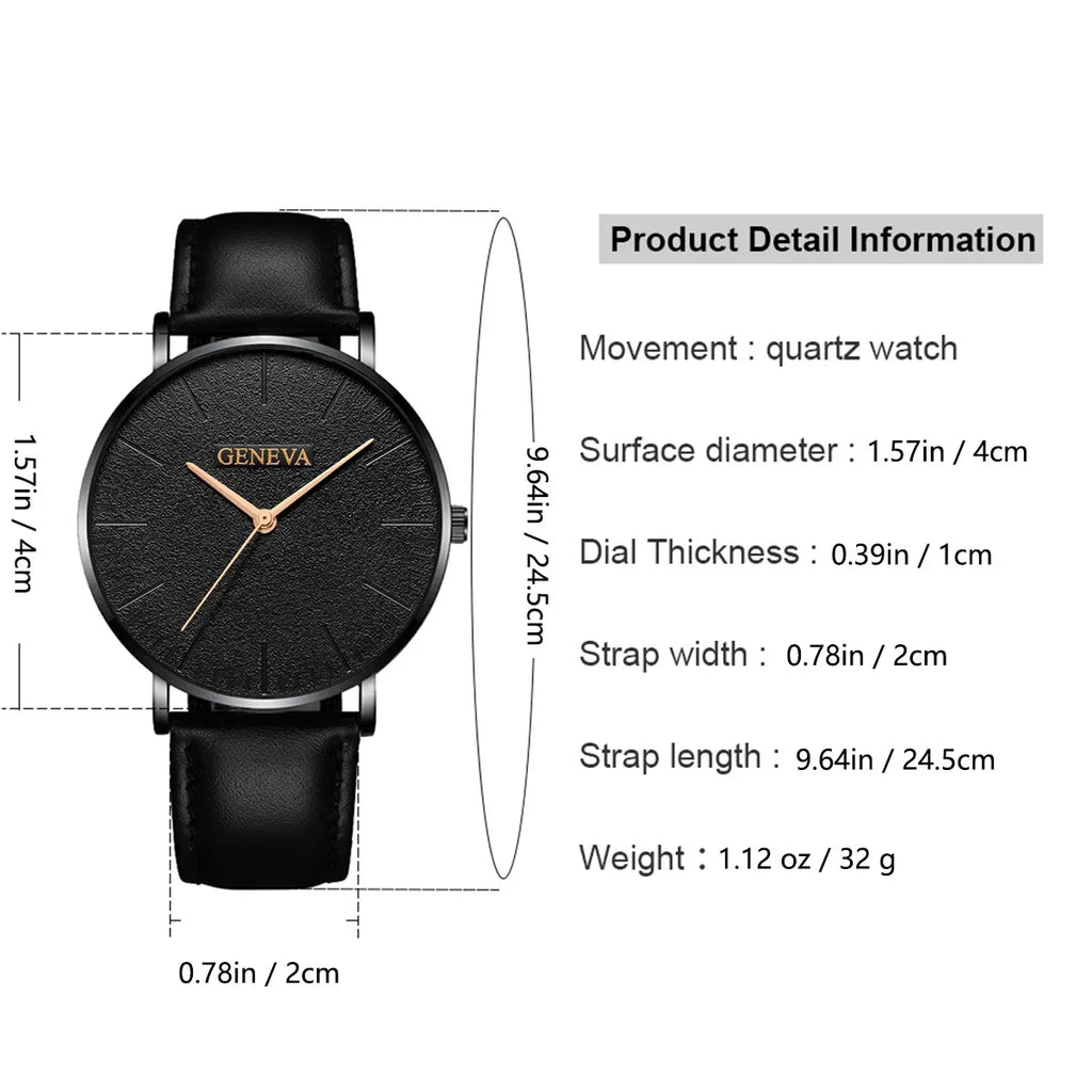 Men's Fashion Leather Quartz Watch & Bracelet Gift Set | Business Brown Wristwatch